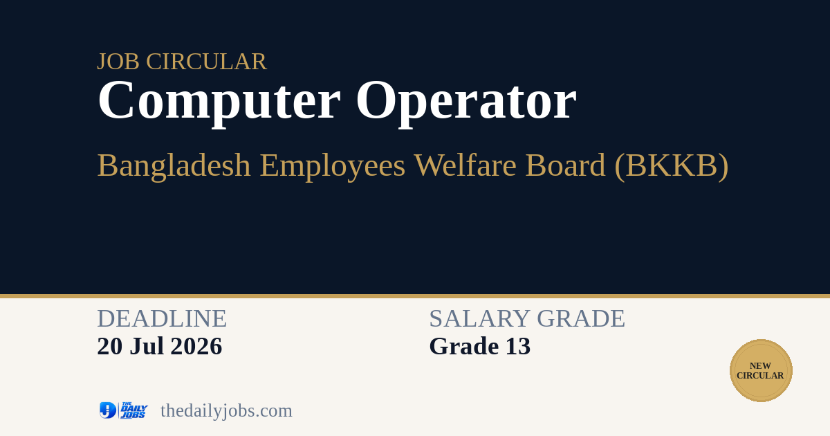 Computer Operator | Bangladesh Employees Welfare Board (BKKB) Job ...